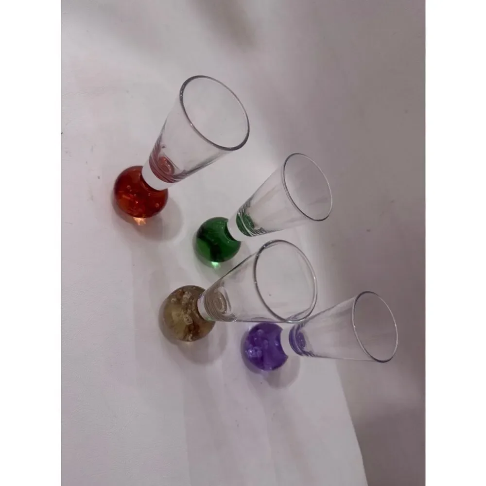 Crystal Hand Blown Bubble Vase Fireball Shot Glass Bar Party 4 Set 1 Oz  Each